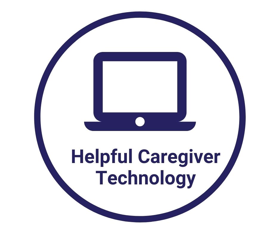 A picture of a computer screen with Helpful Caregiver Technology written underneath. Click this link for information on caregiver technology.