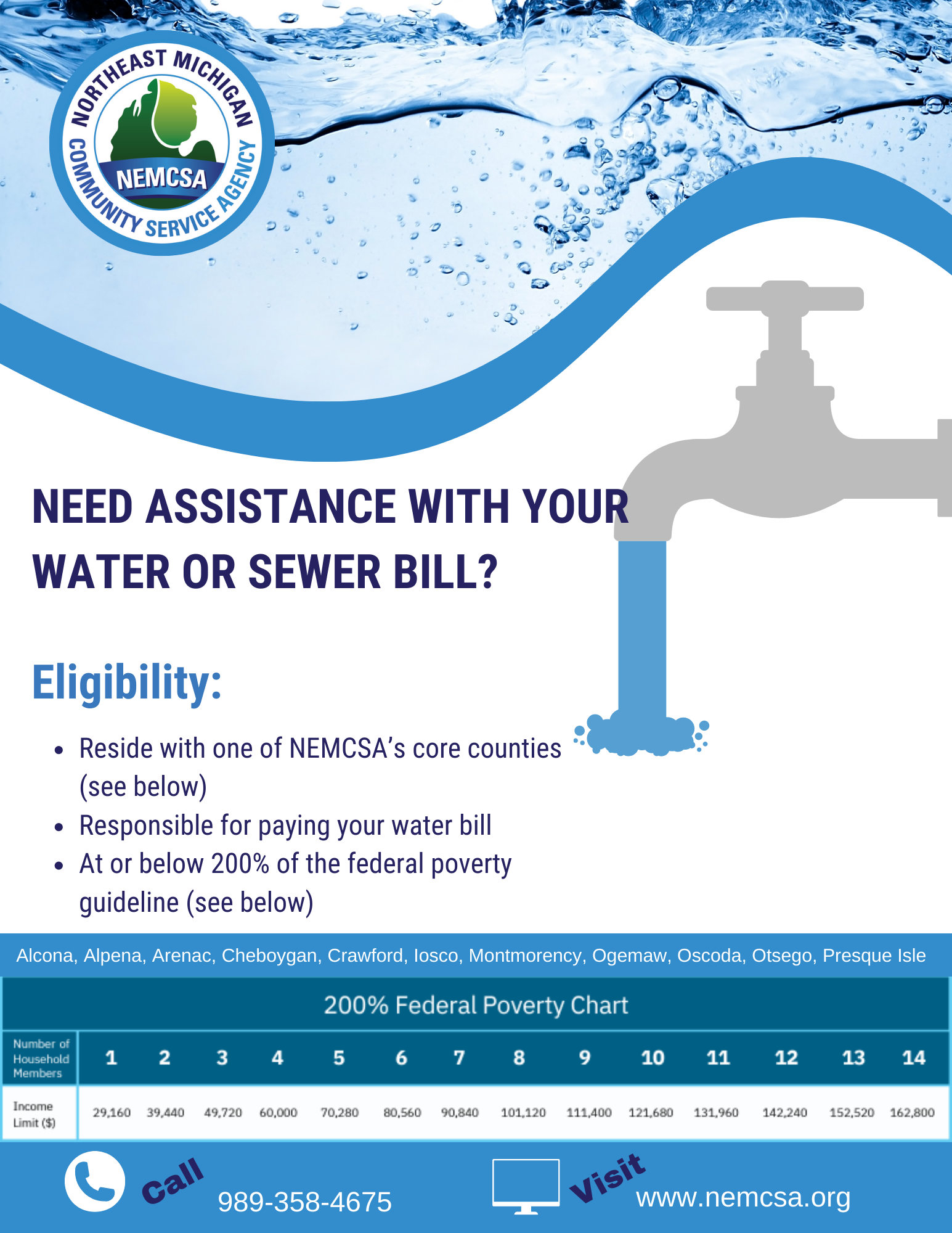Water Program Income guidelines call 989-358-4675