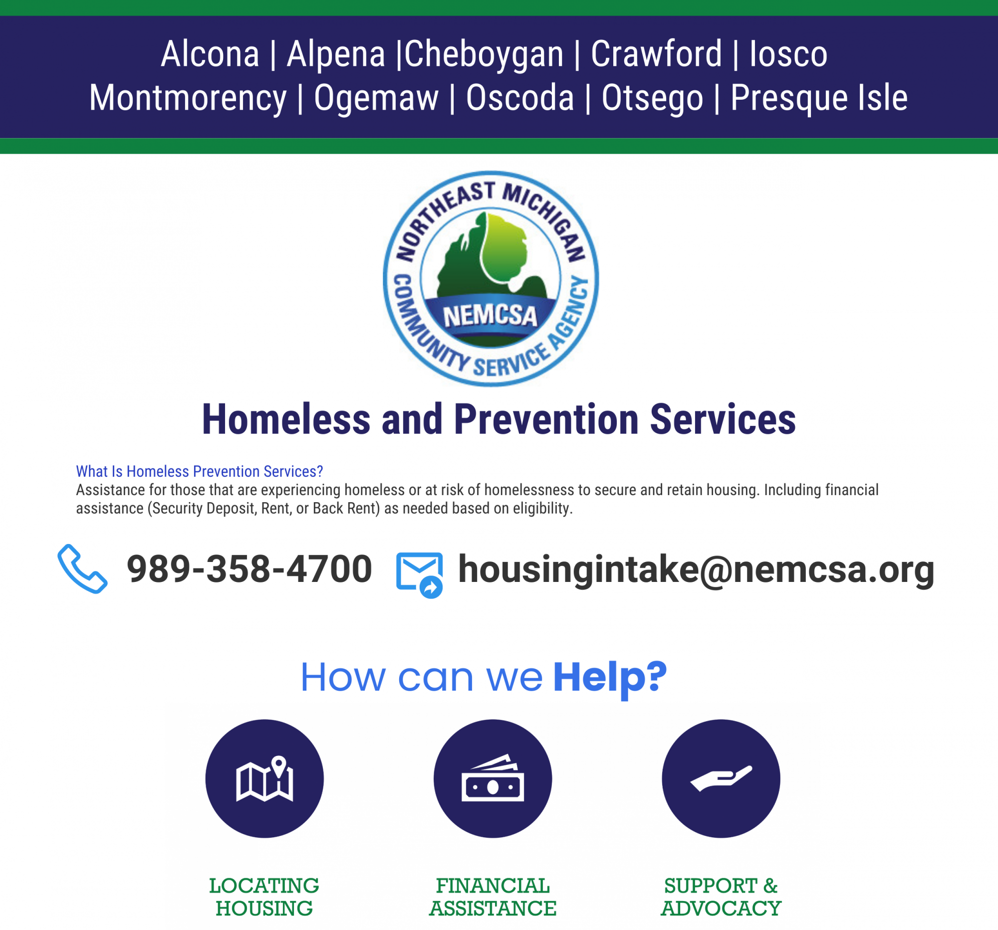 Homeless Assistance Programs | Northeast Michigan CSA