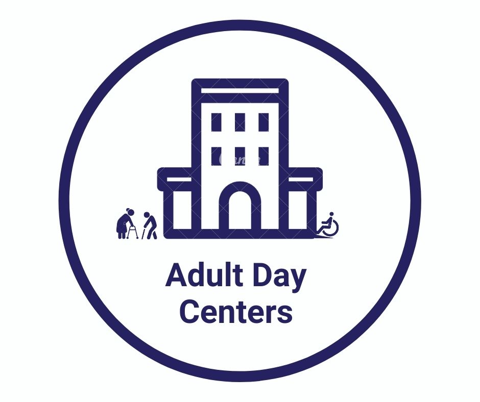 Drawing of a building with Adult Day Centers written underneath