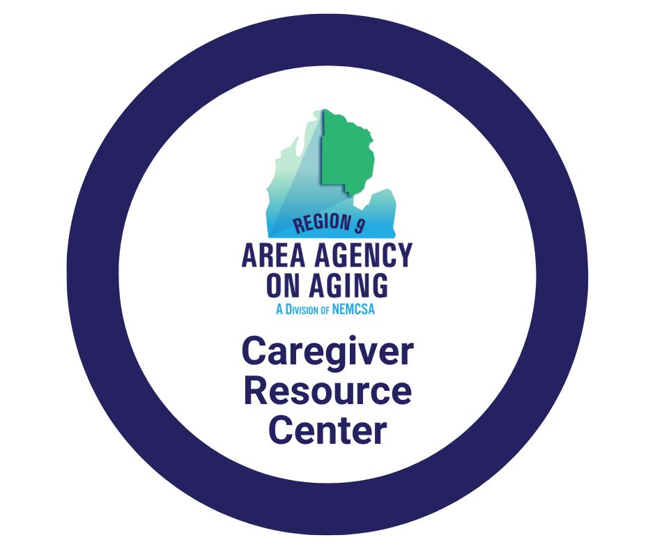Circle with the Region 9 Area Agency on Aging logo and Caregiver Resource Center underneath